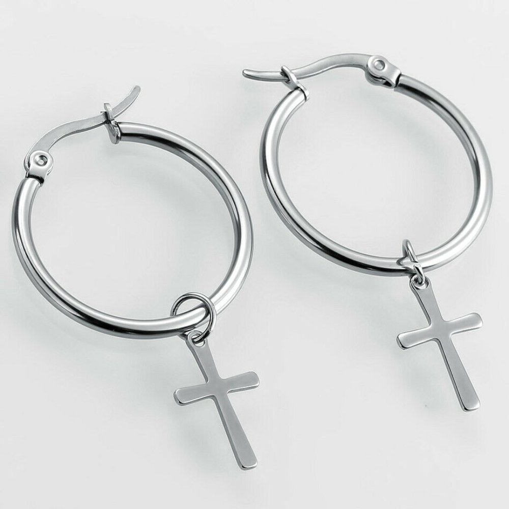 *HOST PICK* NWOT 25mm Silver Cross Hoops Earrings - Picture 5 of 8